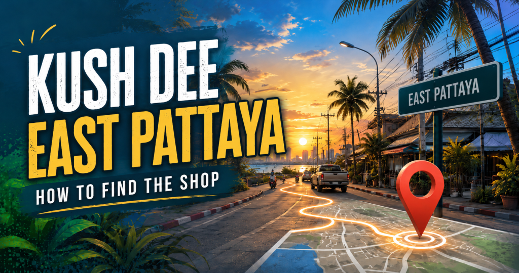 Illustrated featured image showing how to find Kush Dee in East Pattaya with local area and direction theme