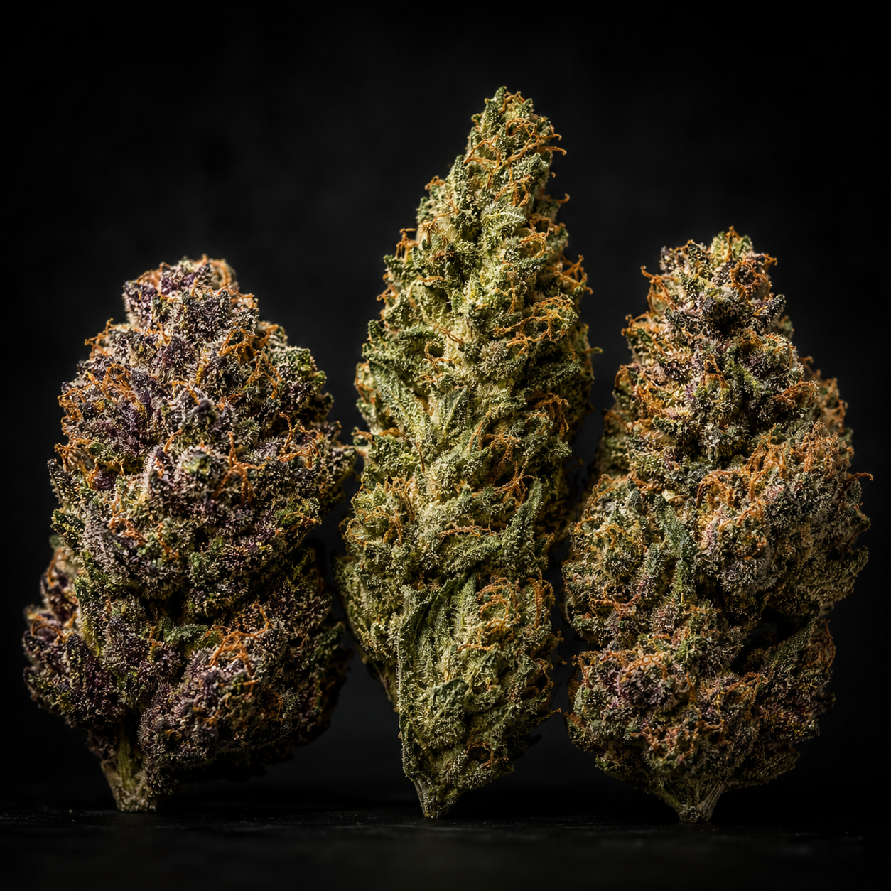 Representative cannabis flowers showing variation in genetics and morphology